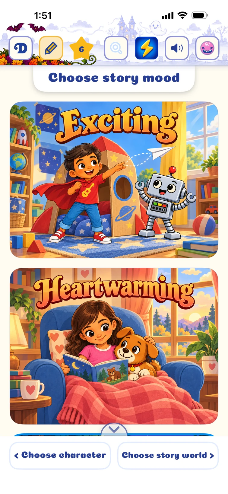 Set the story’s mood: Dreambook’s iPhone screen