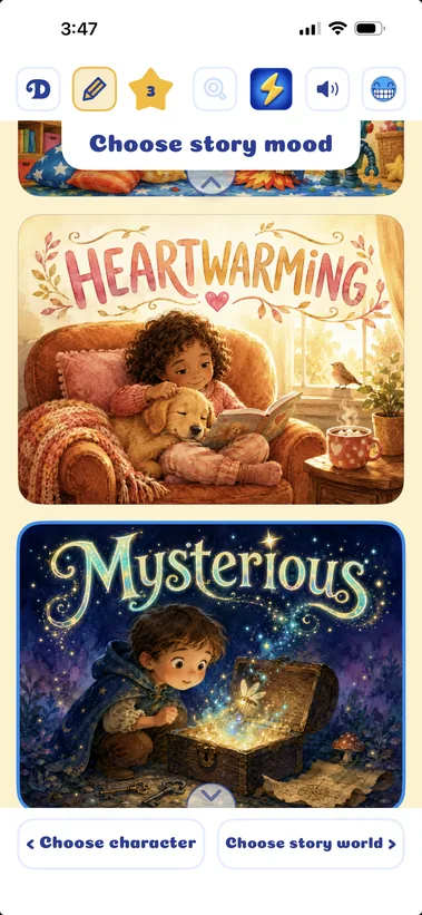 Set the story’s mood: Dreambook’s iPhone screen