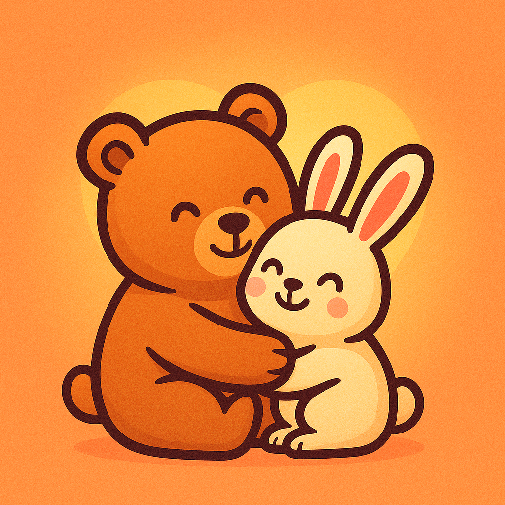 An early Heartwarming illustration: a simply drawn bear and bunny sharing a hug.